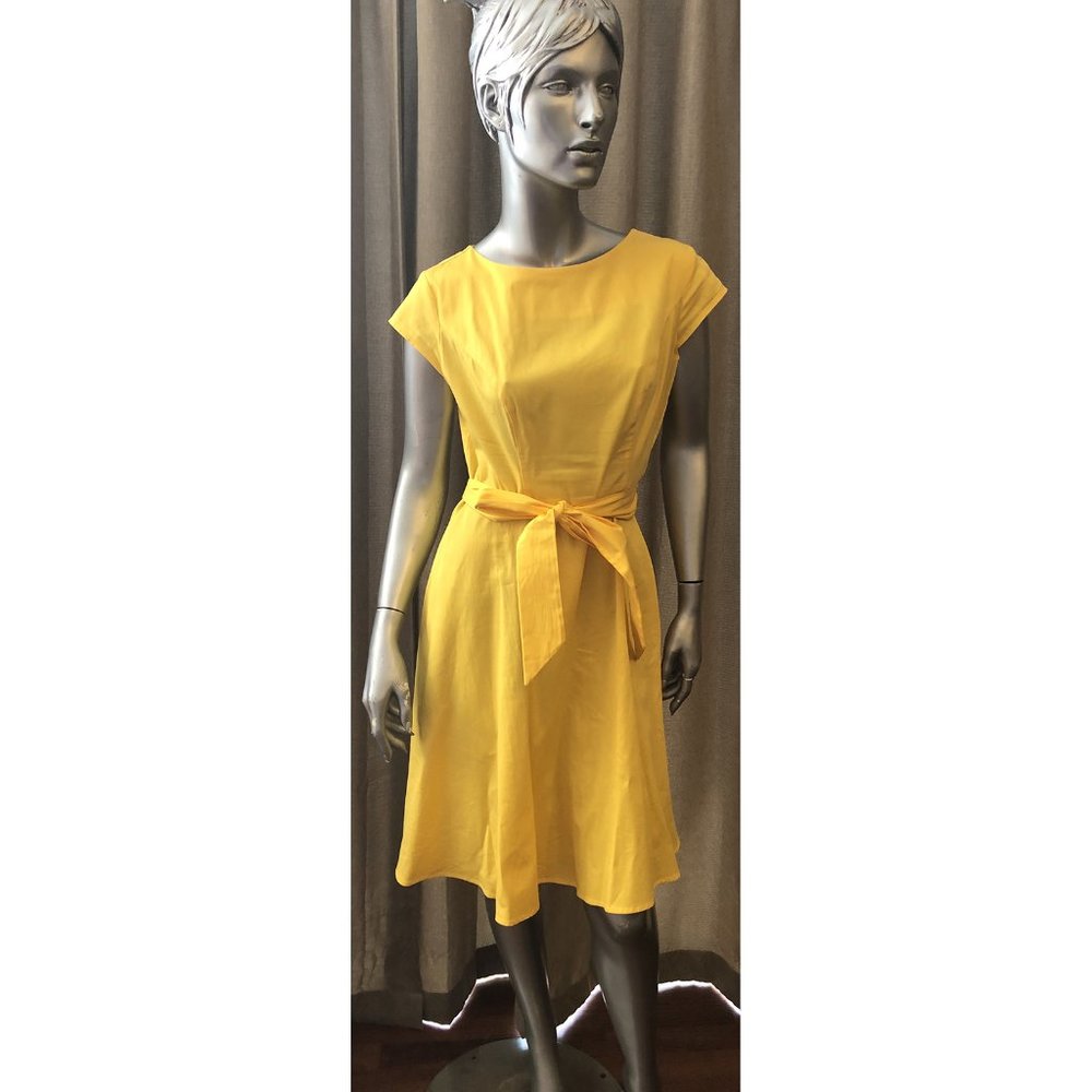 Dressystar Yellow Vintage Size Medium M Retro Rockabilly Dress Cap Sleeve + Belt